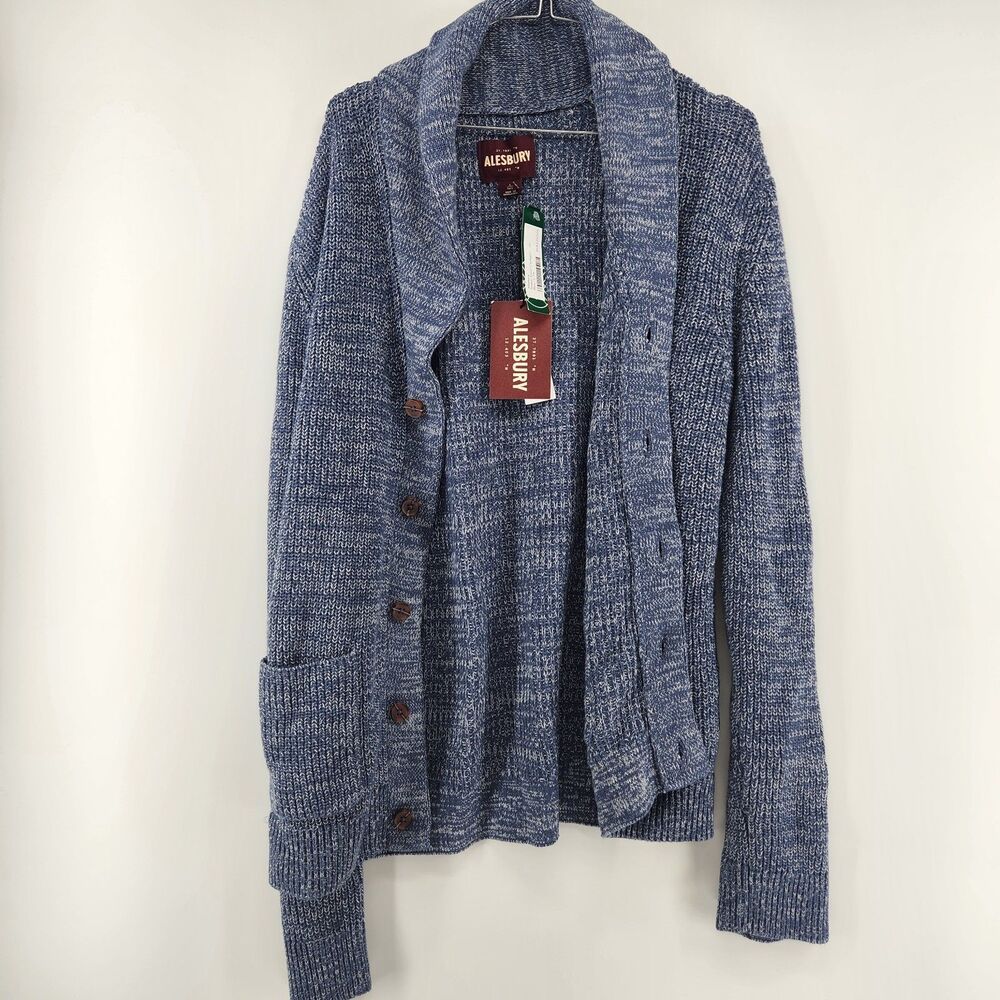 Alesbury Men's Blue Large Tall Shaker Stitch‎ Cardigan NWT